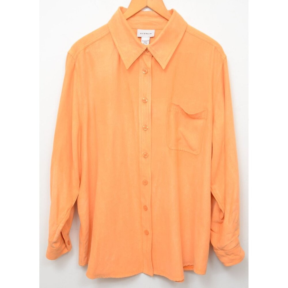 Avenue Plus Size Orange Utility Shirt Button Down Top Blouse Long Sleeve